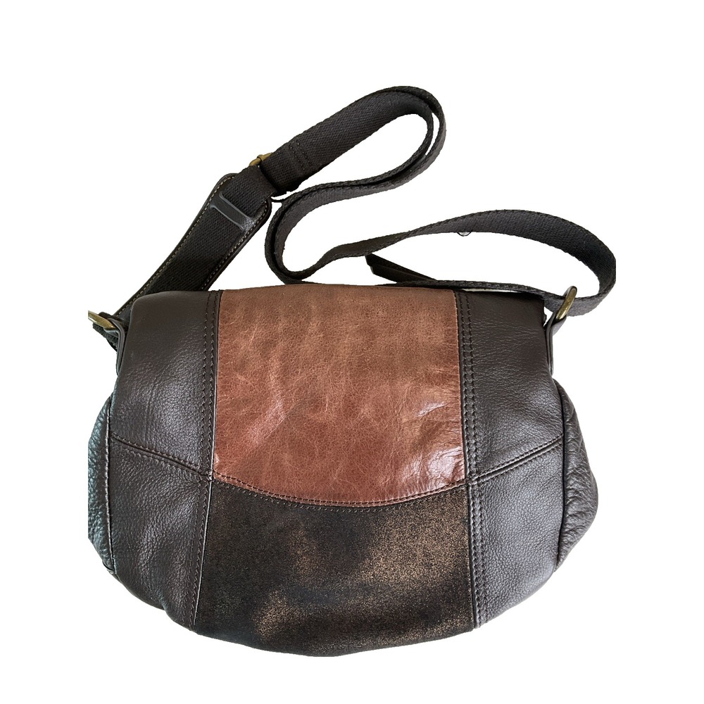 The Sak Deanna Leather Metallic Brown Hobo Boho Patchwork Shoulder Bag Purse - Picture 9 of 11